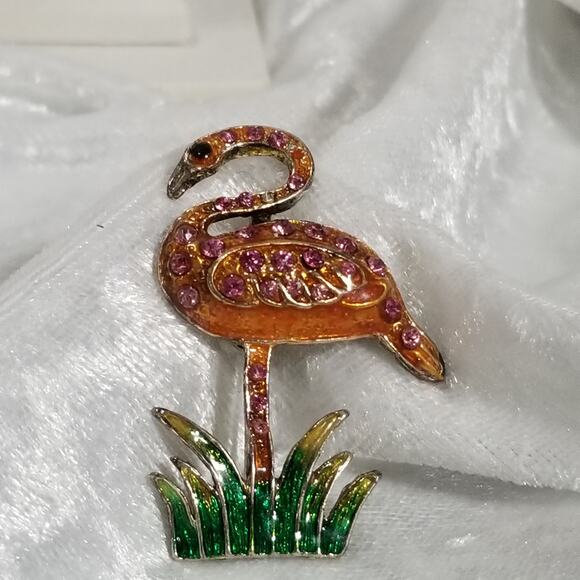 Best vintage flamingo brooch (2 stones missing) 1.1960 - Picture 1 of 11